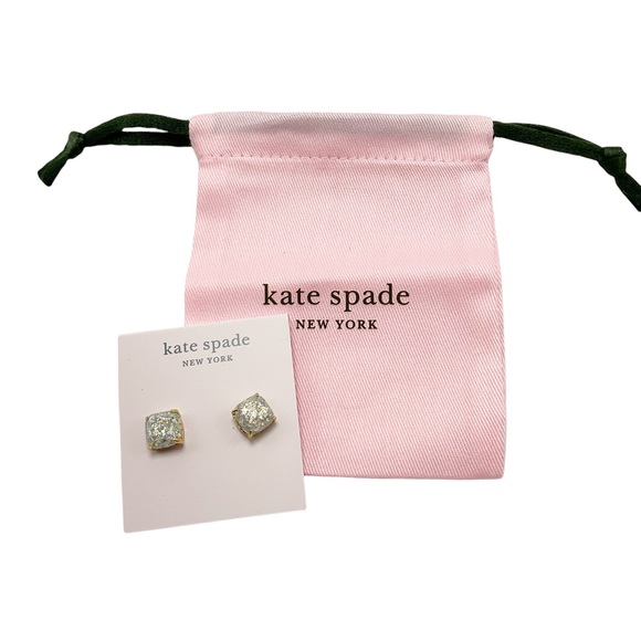 Kate Spade Opal Gold Glitter Square Stud Earrings - Picture 2 of 4